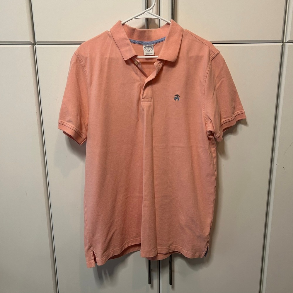 Brooks Brothers 1818 Mens XL Slim Fit Salmon Pink Cotton Pique Short Sleeve Polo